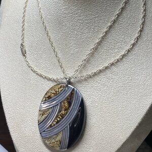 Sterling Silver 925 Necklace with Large Modern Resin Pendant